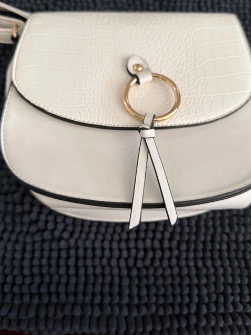 Discovery White Crossbody Bag with Gold Ring Accent